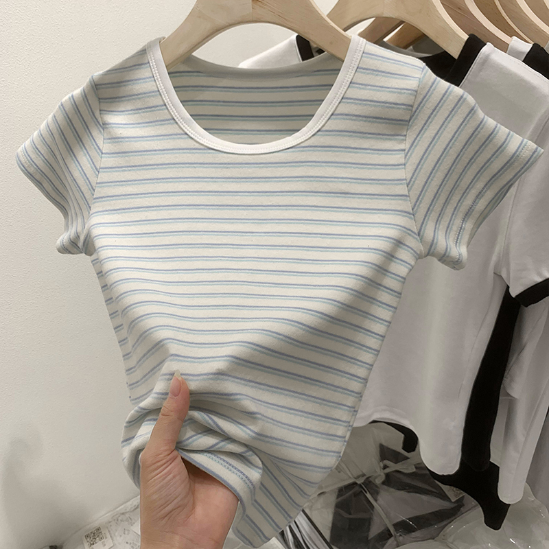 Hot selling striped short-sleeved T-shirt (blue size S-XL) (please contact customer service to confirm the delivery size after placing the order)