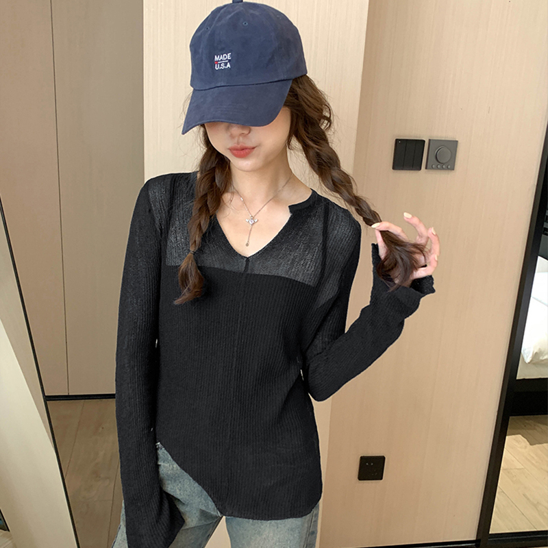Hot selling slim fit knitted blouse (black sizes S-L) (please contact customer service to confirm the delivery size after placing the order)