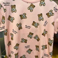 [S] MOSCHINO ALLOVER TEDDY BEAR UNDERWEAR PRINT T-SHIRT,PINK, 231V6A070444171227 (SM803)