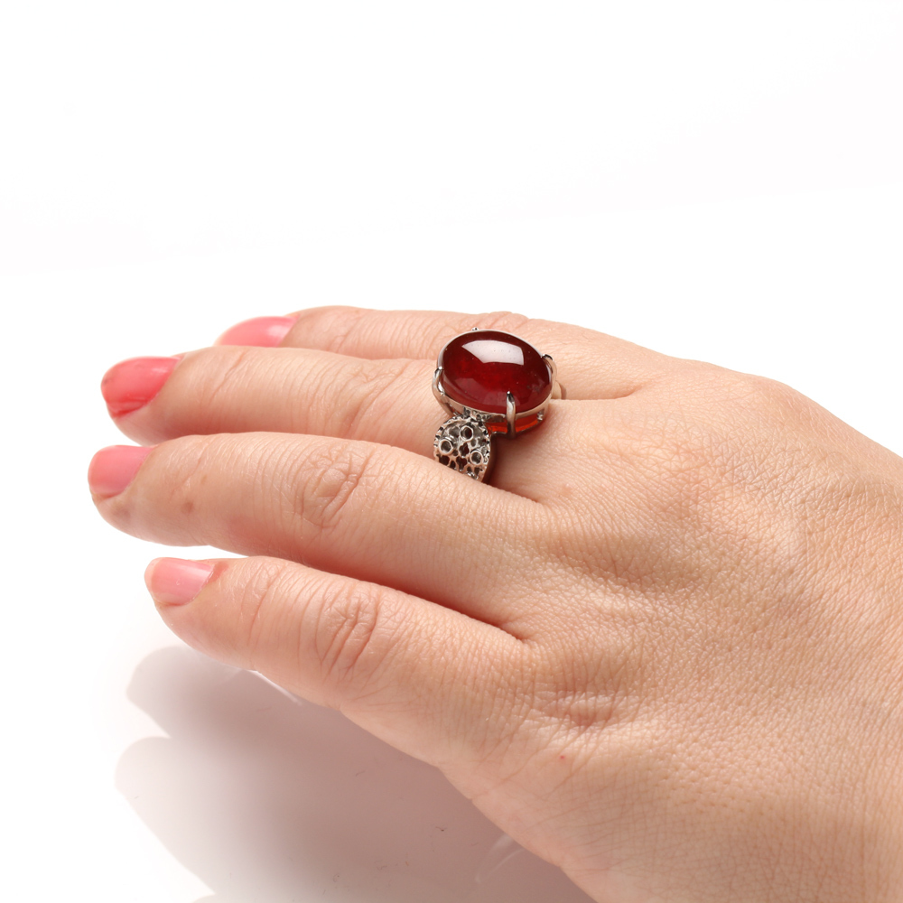 【雅紅珠寶】天然石榴石戒指-12*16mm-活圍設計-R0441