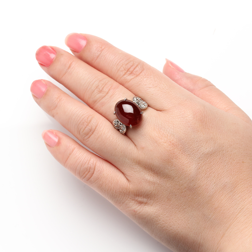 【雅紅珠寶】天然石榴石戒指-12*16mm-活圍設計-R0441