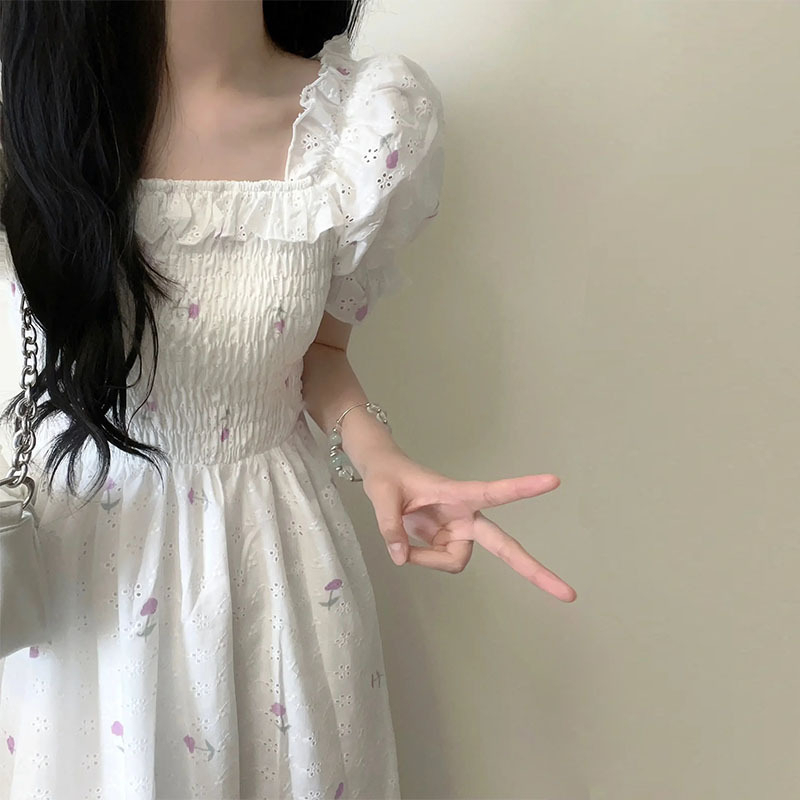 Hot seller collar dress (white floral S size - XL size) (please contact customer service to confirm the delivery size after placing the order)