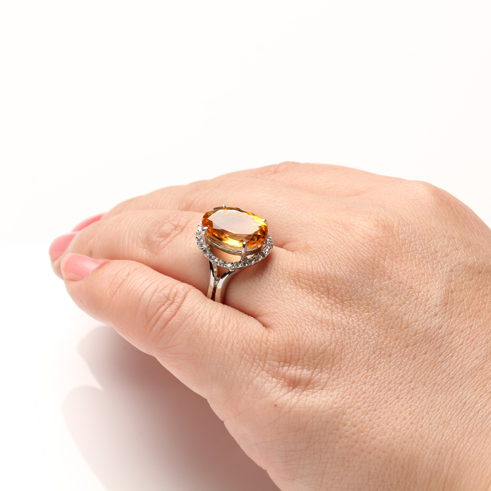 【雅紅珠寶】天然黃水晶戒指-10*14mm-925銀飾-活圍設計-R0440