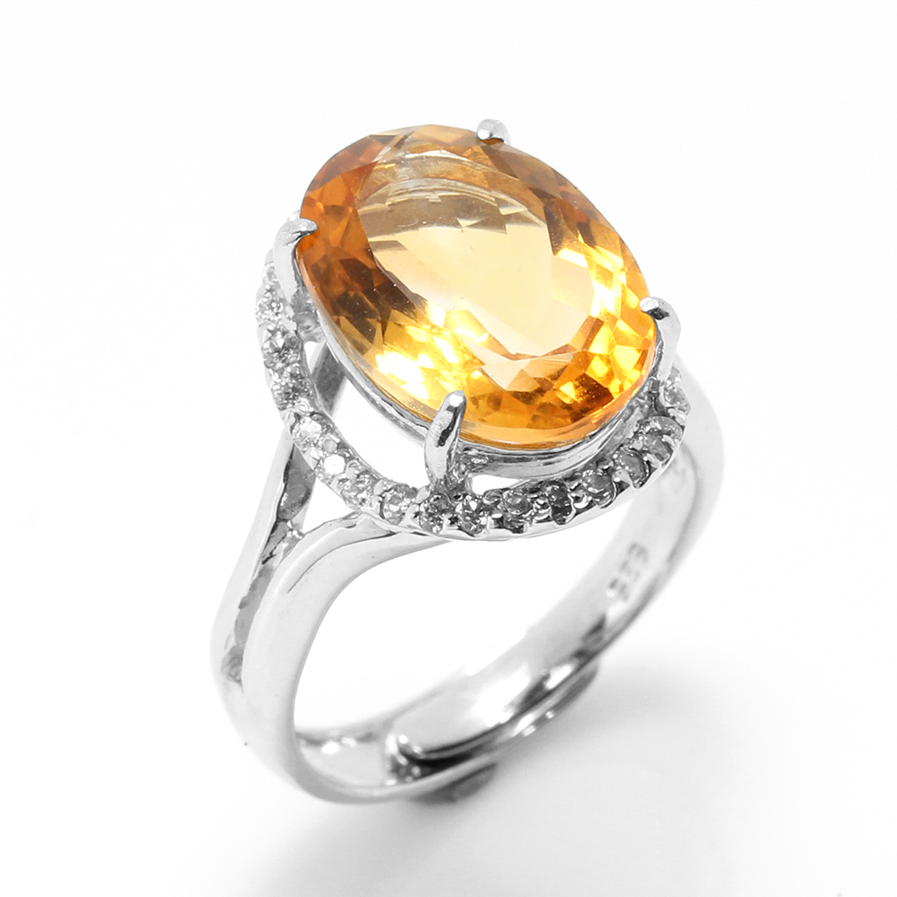 【雅紅珠寶】天然黃水晶戒指-10*14mm-925銀飾-活圍設計-R0440