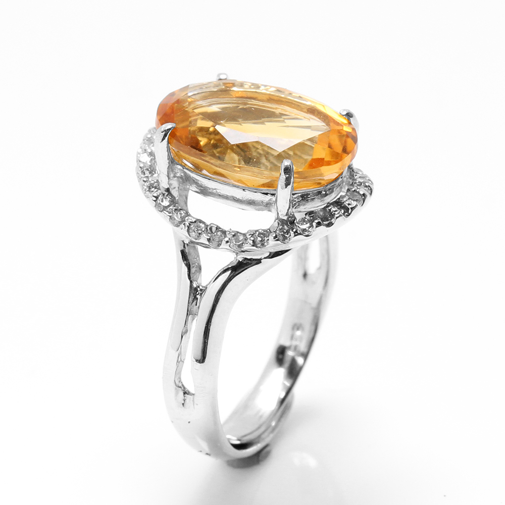 【雅紅珠寶】天然黃水晶戒指-10*14mm-925銀飾-活圍設計-R0440