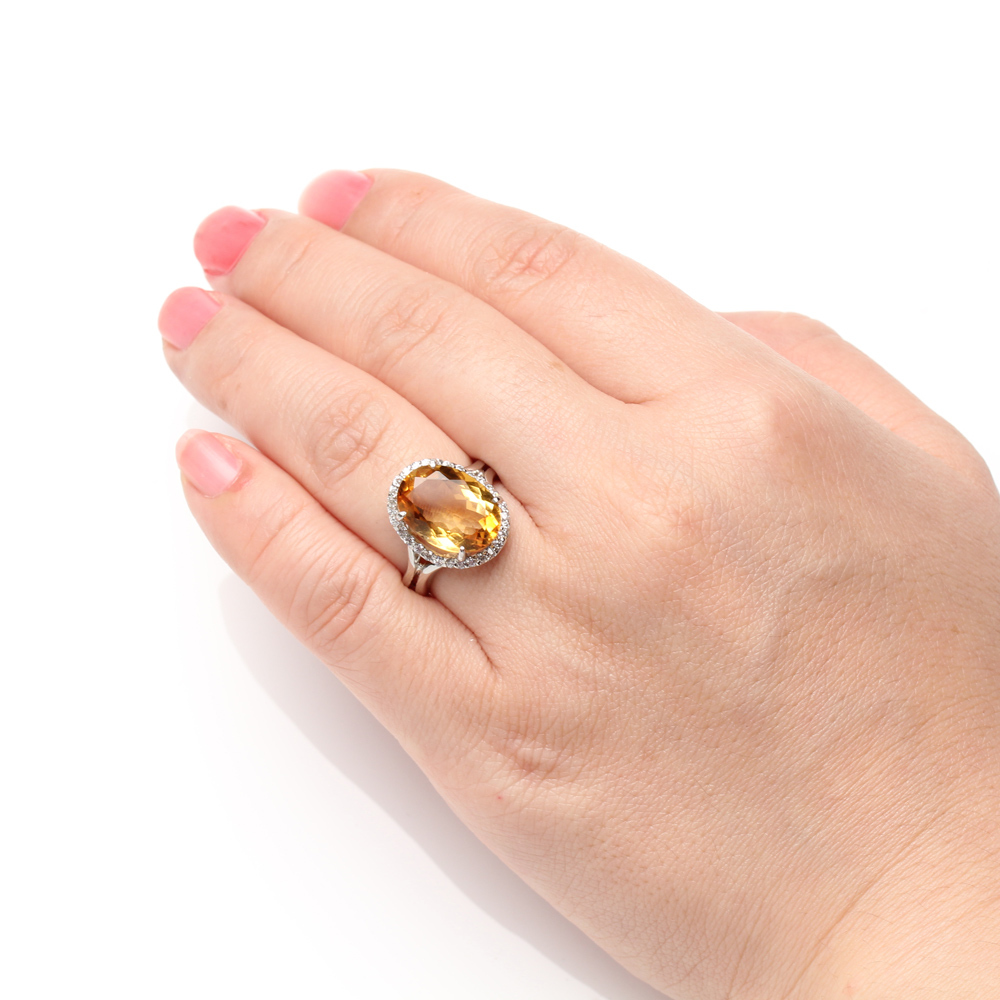 【雅紅珠寶】天然黃水晶戒指-10*14mm-925銀飾-活圍設計-R0440