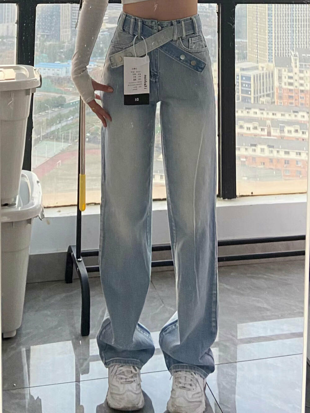 熱賣美式復古水洗設計感牛仔褲女春季新款小眾高腰顯瘦直筒拖地褲（下單後聯絡客服確認發貨尺碼）