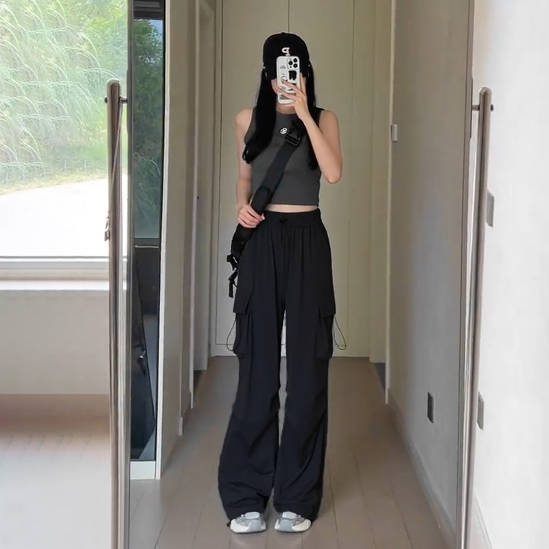 Hot selling wide-leg cargo trousers (black sizes S-XXL) (please contact customer service to confirm the delivery size after placing the order)