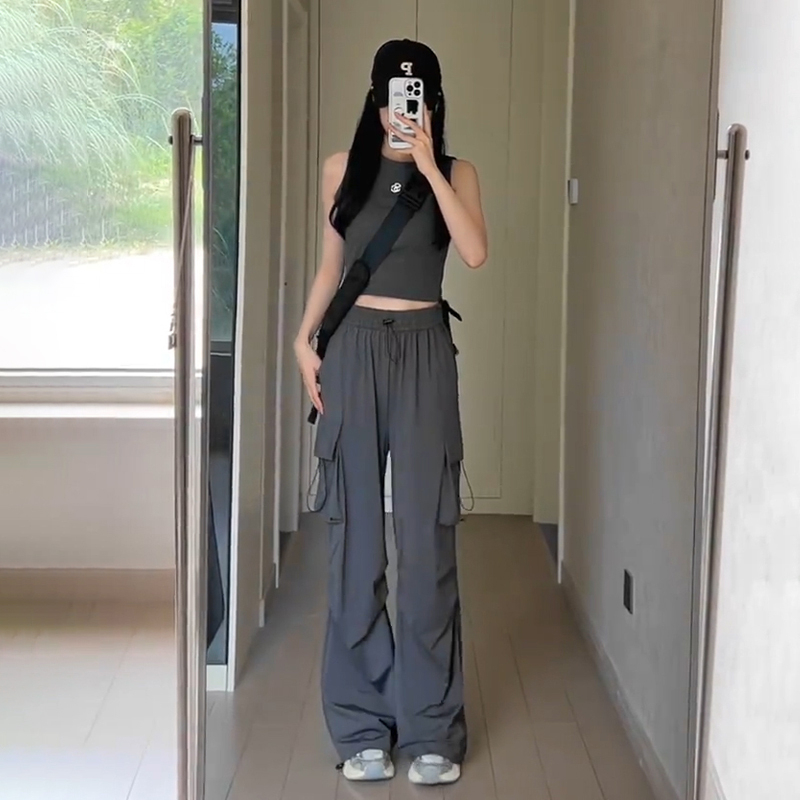 Hot selling wide-leg cargo trousers (dark gray S-XXL) (please contact customer service to confirm the delivery size after placing the order)