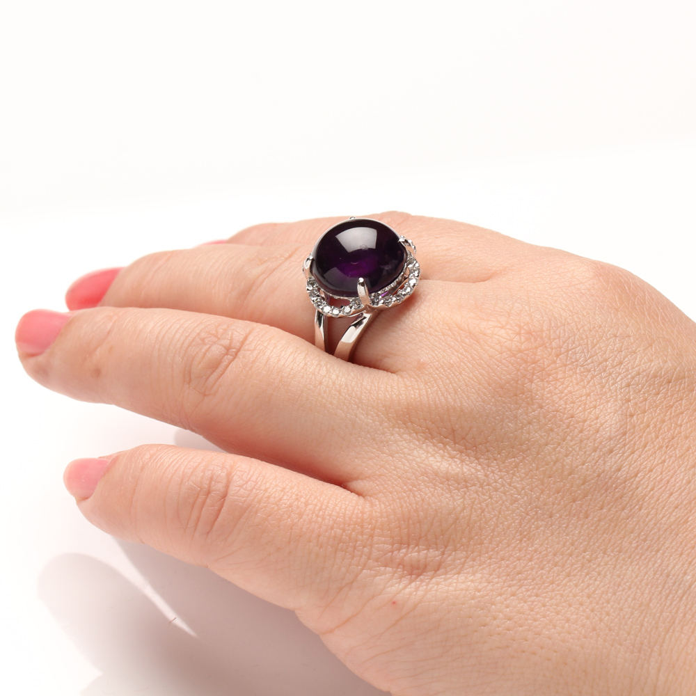 【雅紅珠寶】天然紫水晶戒指-14*14mm-925銀飾-活圍設計-R0448