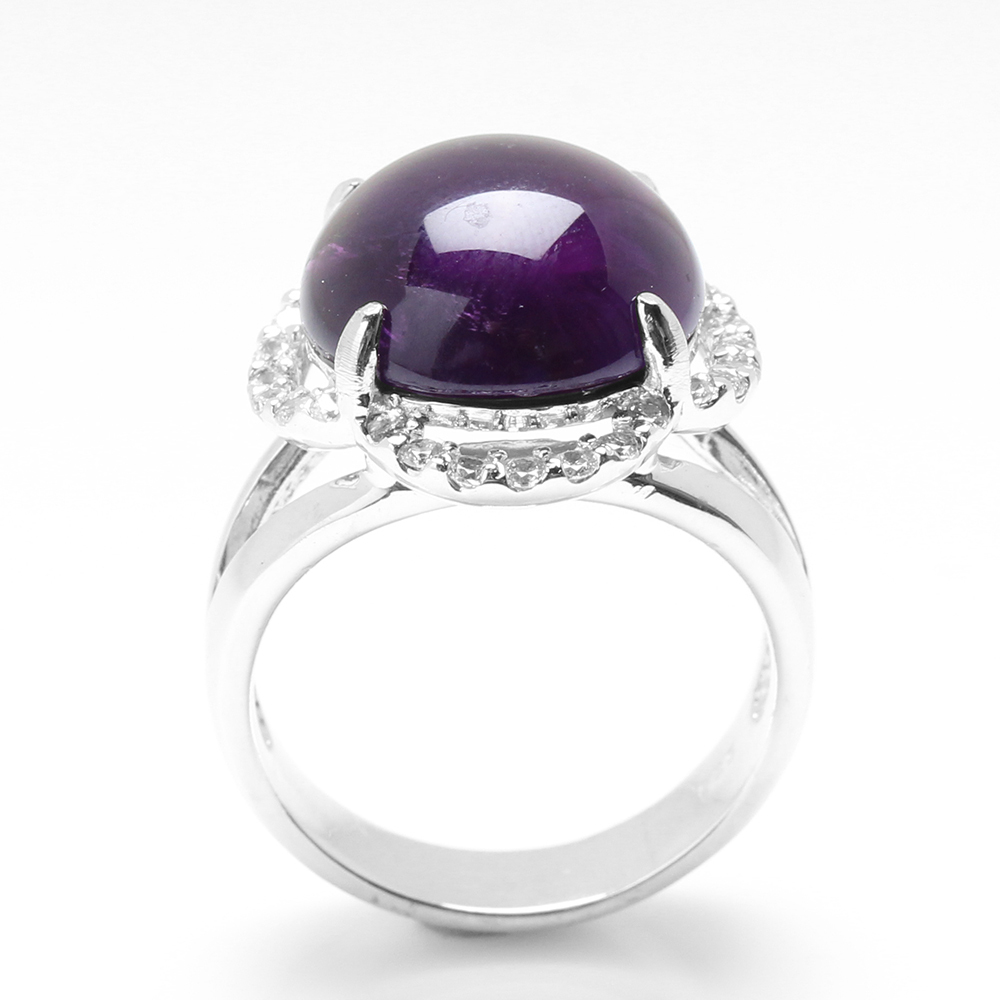 【雅紅珠寶】天然紫水晶戒指-14*14mm-925銀飾-活圍設計-R0448