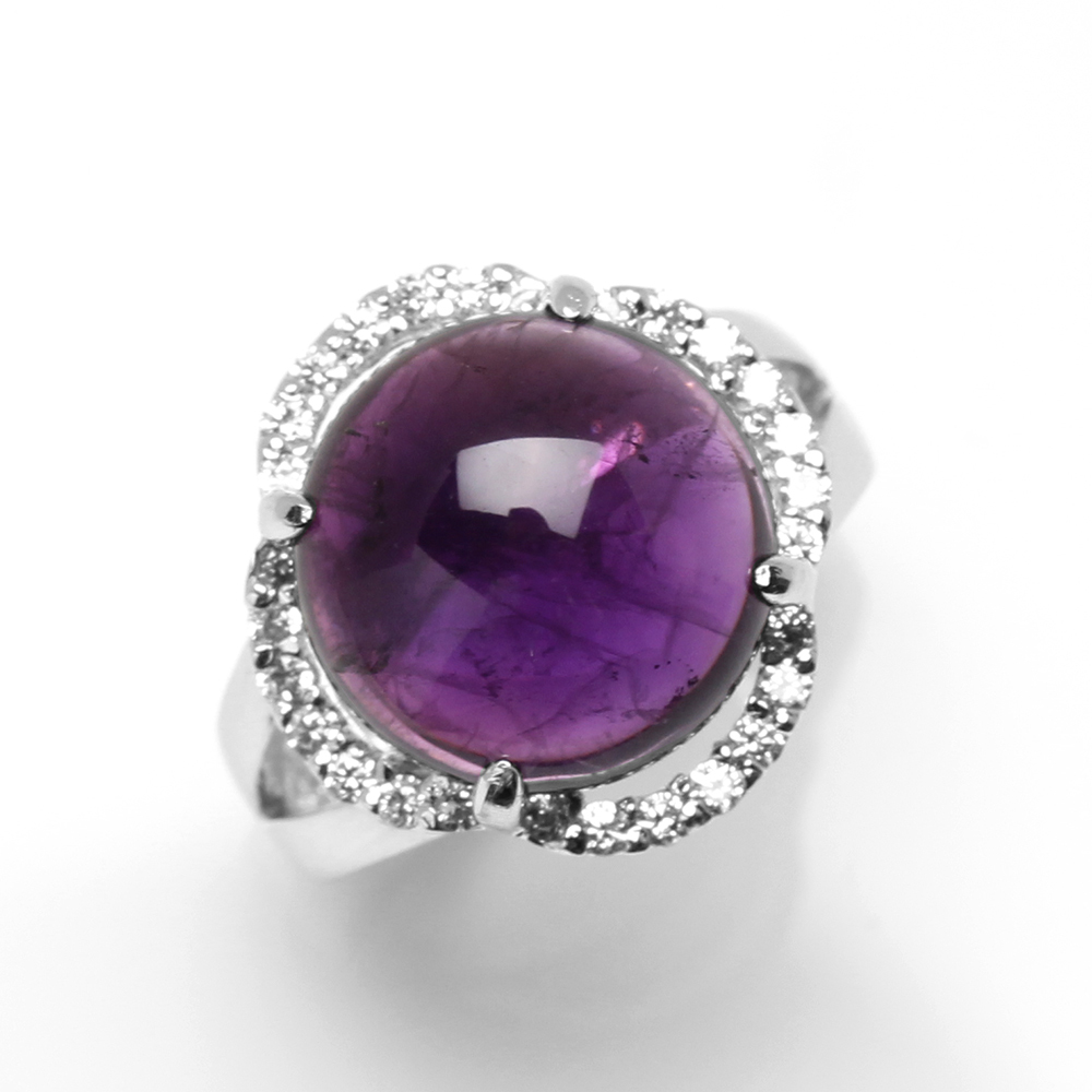 【雅紅珠寶】天然紫水晶戒指-14*14mm-925銀飾-活圍設計-R0448