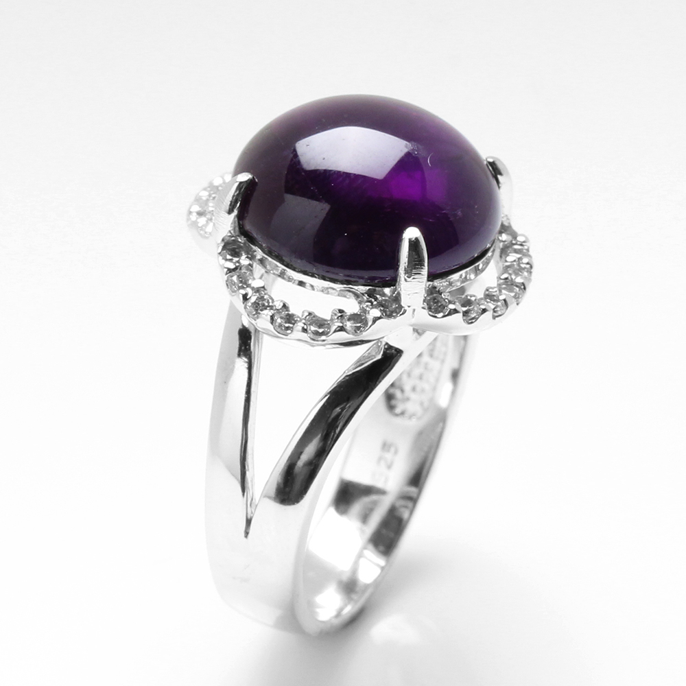 【雅紅珠寶】天然紫水晶戒指-14*14mm-925銀飾-活圍設計-R0448