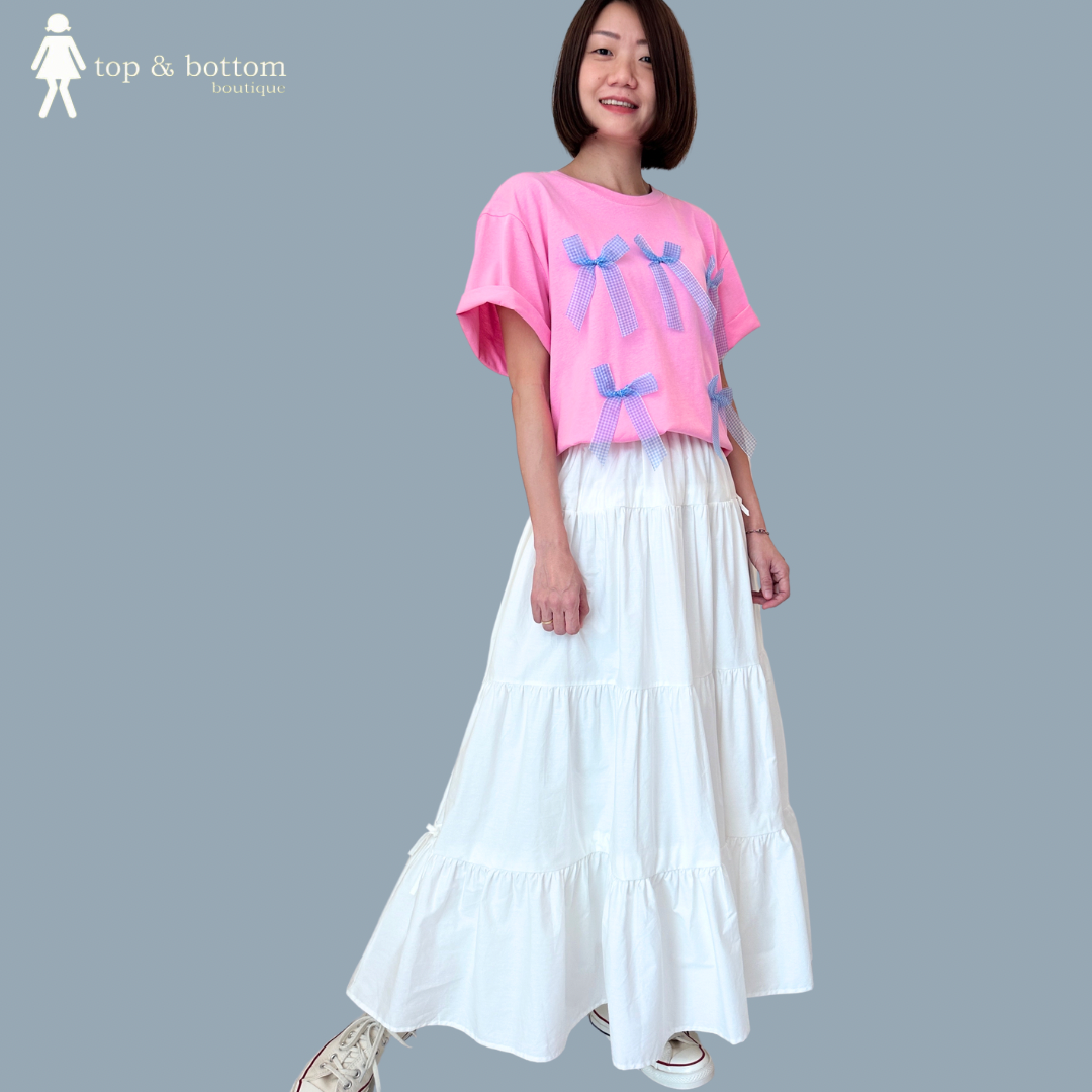 ELASTIC WAISTED TIERED LONG SKIRT