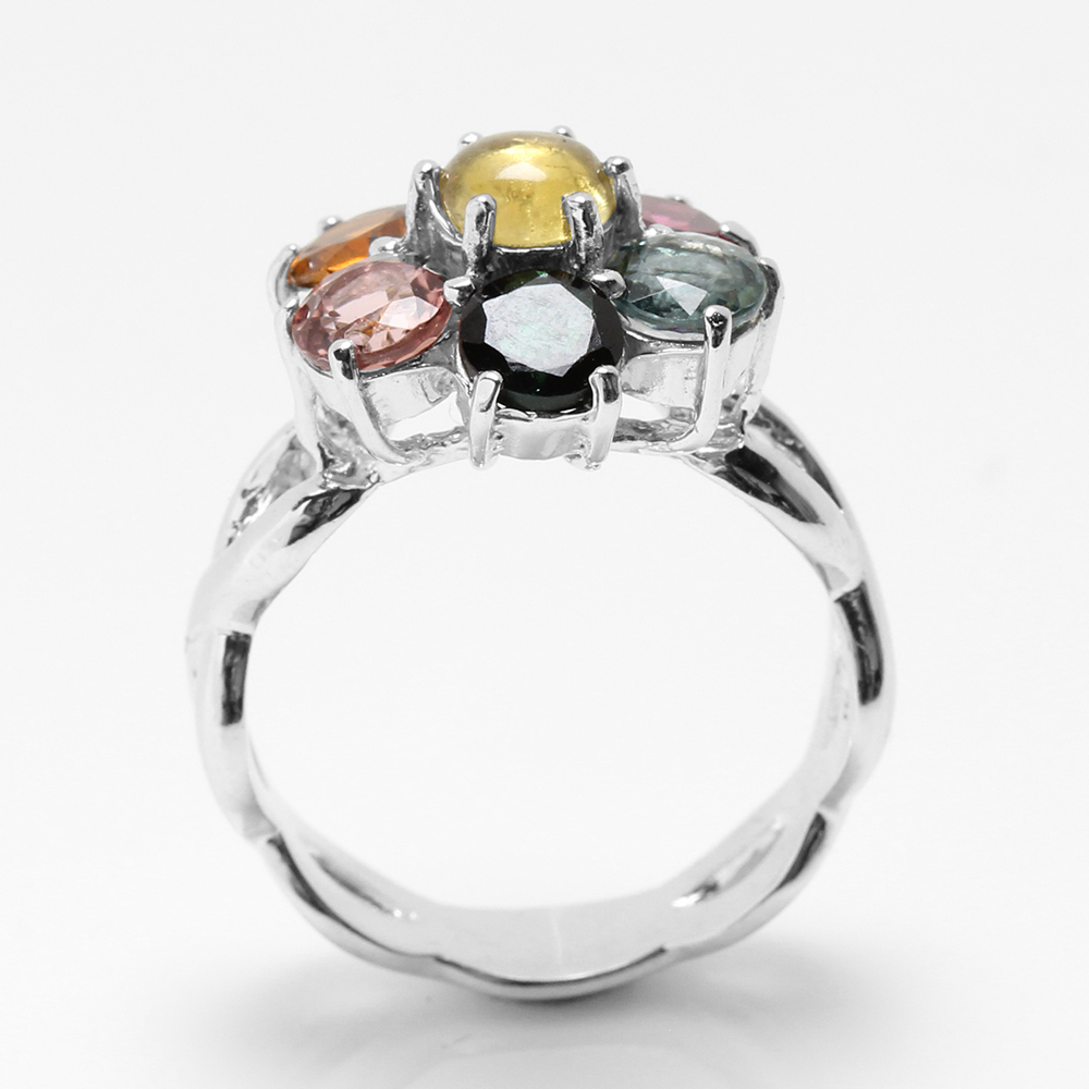 【雅紅珠寶】天然7彩碧璽戒指-925銀飾-R0449