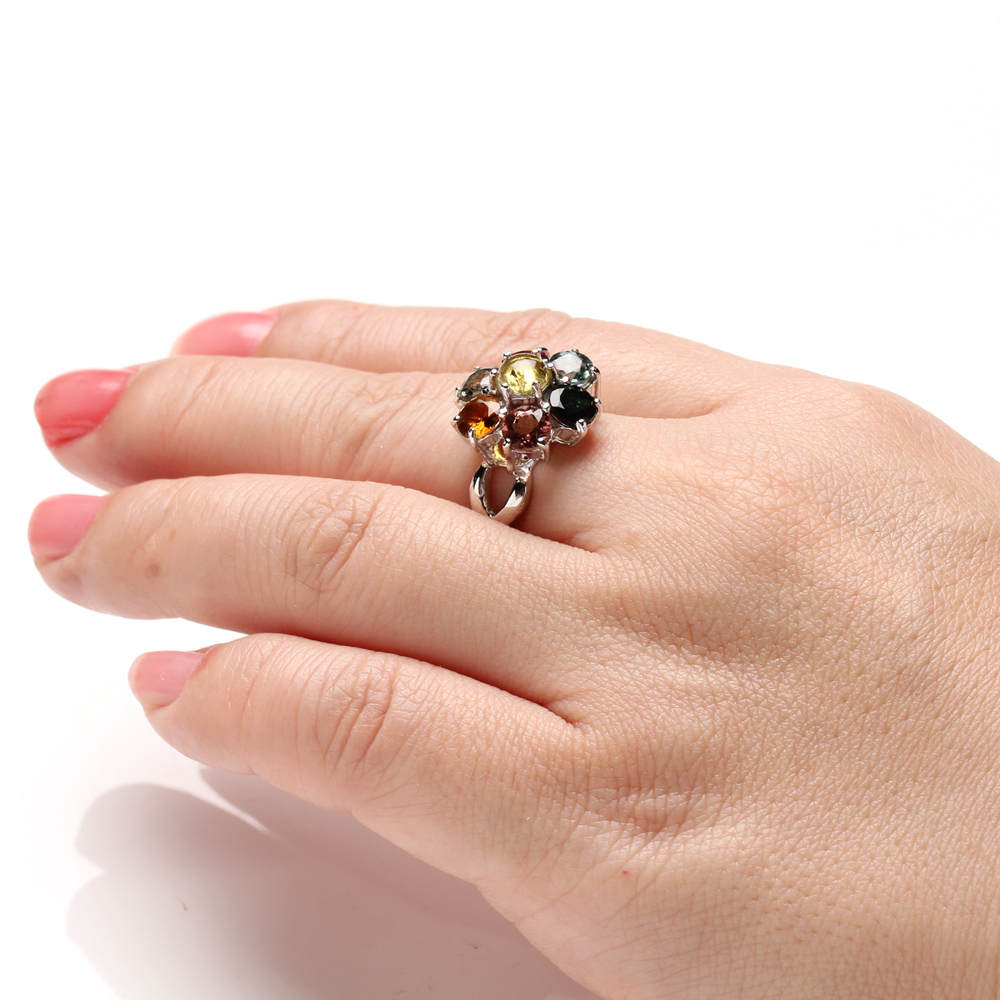 【雅紅珠寶】天然7彩碧璽戒指-925銀飾-R0449