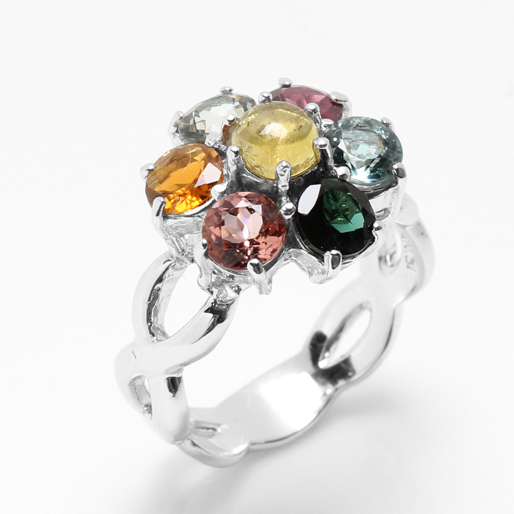 【雅紅珠寶】天然7彩碧璽戒指-925銀飾-R0449