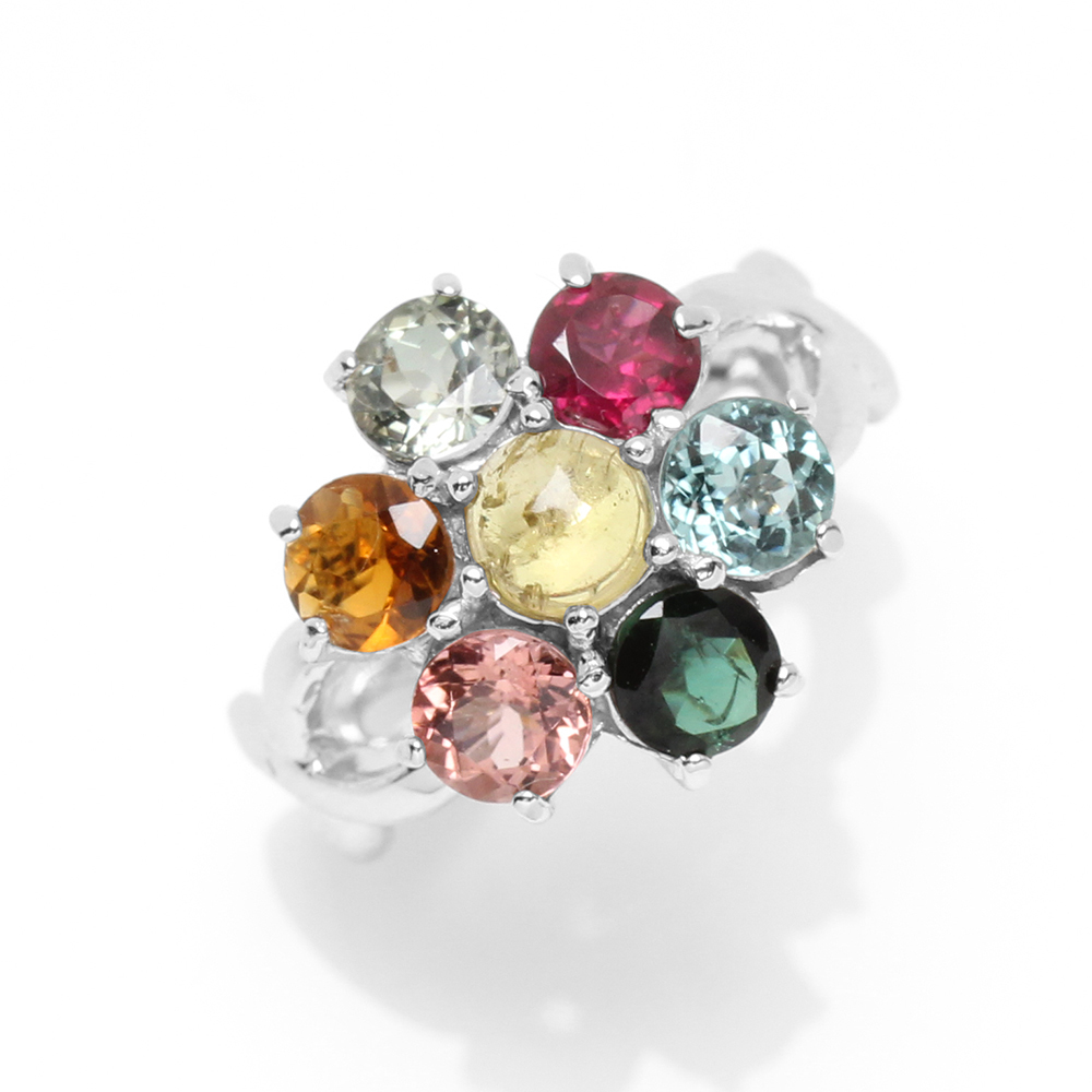 【雅紅珠寶】天然7彩碧璽戒指-925銀飾-R0449