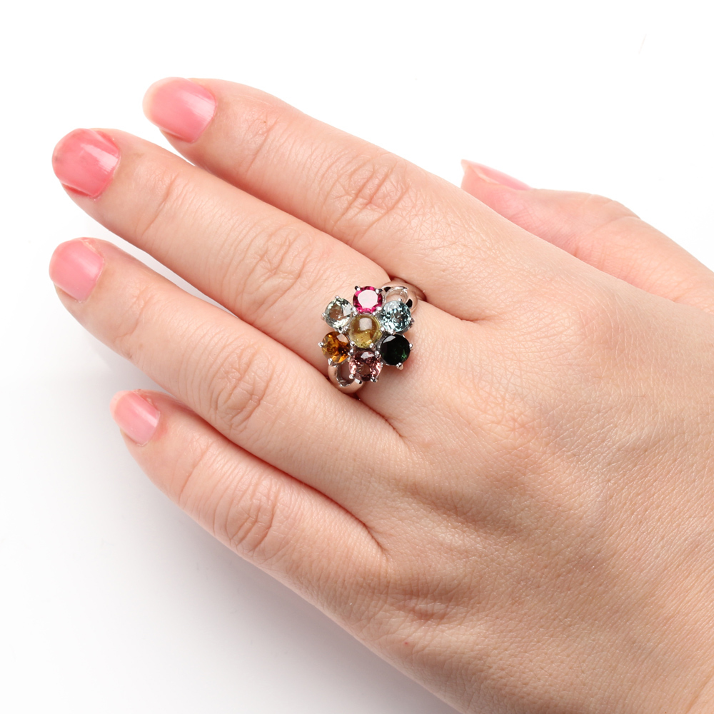 【雅紅珠寶】天然7彩碧璽戒指-925銀飾-R0449