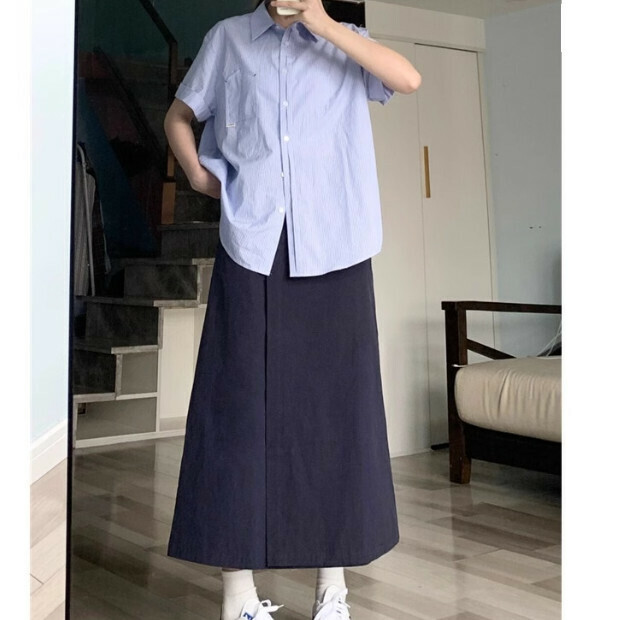 熱賣開叉半身裙【藏青色半身裙】尺碼【S碼—XL碼】【下單後請聯絡客服確認發貨尺碼】