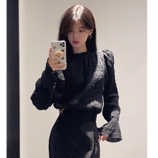 Hot selling chic French top [black top] sizes [S to XL] [please contact customer service to confirm the delivery size after placing the order]