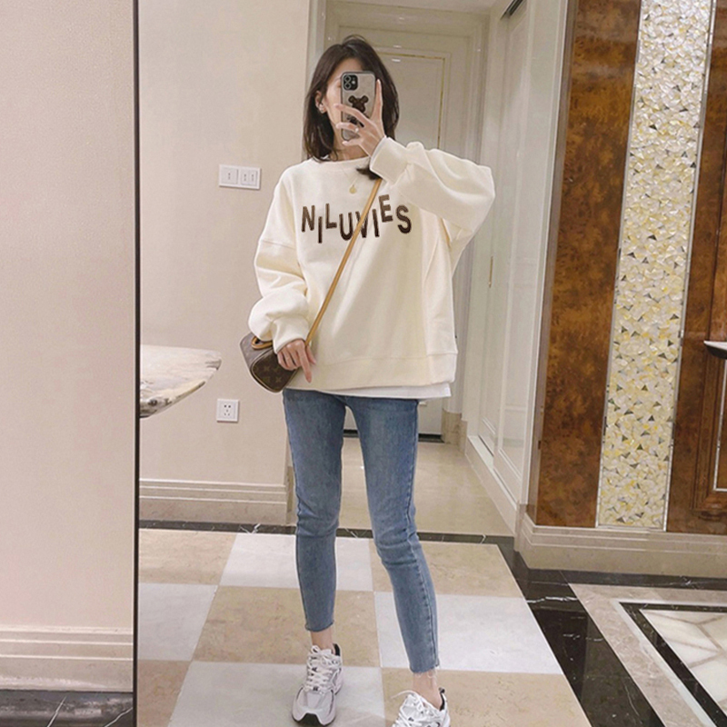 熱賣圓領套頭長袖衛衣（杏色 S碼-XXXL碼）（下單後請聯絡客服確認發貨尺碼）
