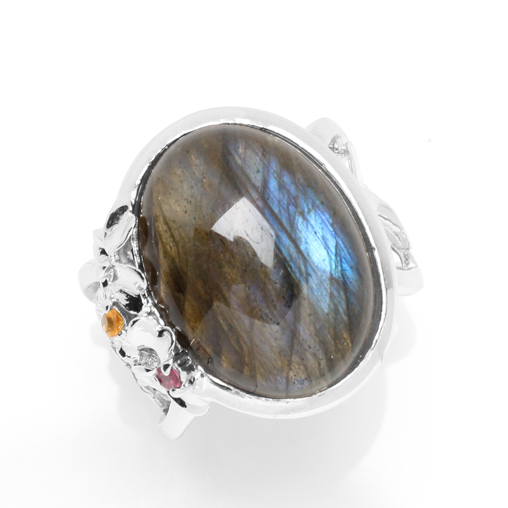 【雅紅珠寶】神秘色彩天然拉長石戒指-15*20mm-925銀飾-B454