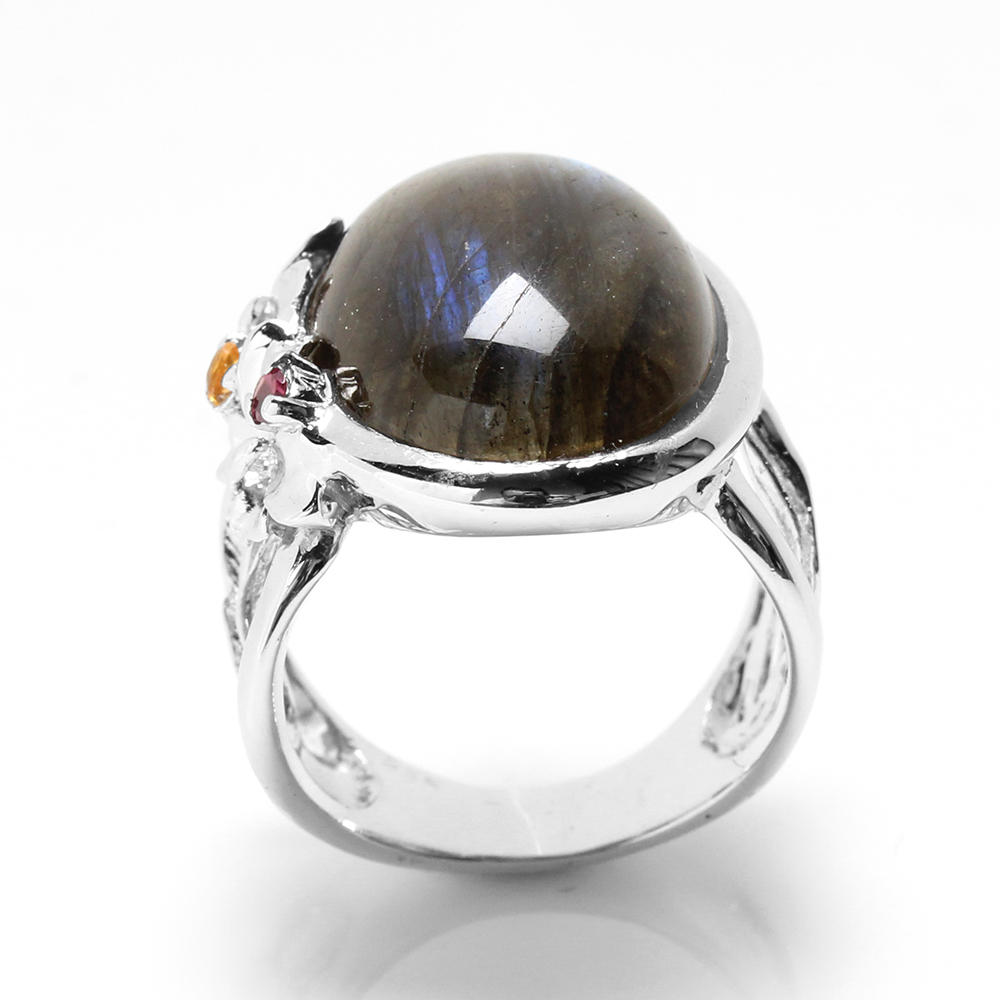 【雅紅珠寶】神秘色彩天然拉長石戒指-15*20mm-925銀飾-B454