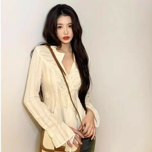 Hot Selling Slim Fit Chiffon Top [Cream Color] Sizes [S-XL] [Please contact customer service to confirm the delivery size after placing the order]