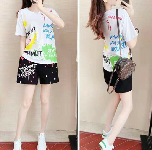 Fashionable casual shorts set [white] (size: M-2XL) (Contact customer service to confirm the shipping size after placing the order)