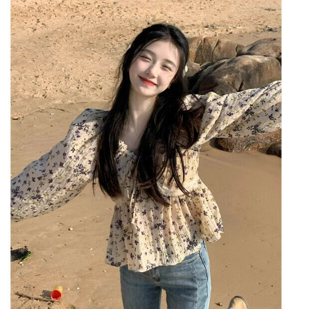 Hot Selling Floral Shirt Women's Tops [Apricot Color] Sizes [S-XL] [Please contact customer service to confirm the delivery size after placing the order]