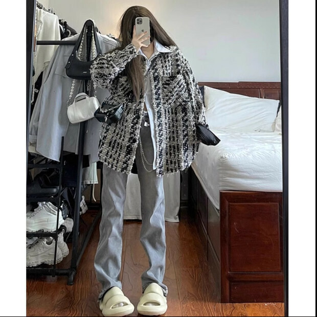 Hot selling Xiaoxiangfeng woven shirt jacket [beige black] size [S size - XL size] [please contact customer service after placing the order to confirm the delivery size]