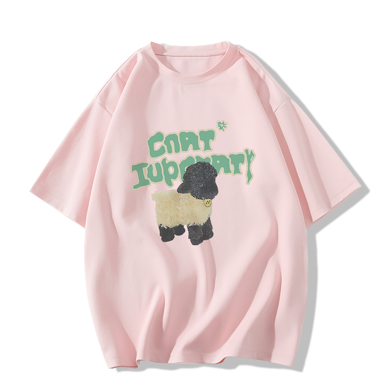 Casual short-sleeved T-shirt (XS-2XL size light pink [260g cotton high-quality version]) [Please contact customer service to confirm the shipping size after placing an order]