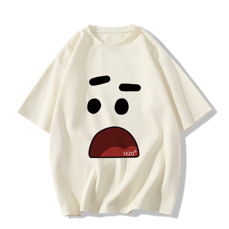 Casual short-sleeved T-shirt (XS-2XL apricot [260g cotton high-quality version]) [Please contact customer service to confirm the shipping size after placing an order]