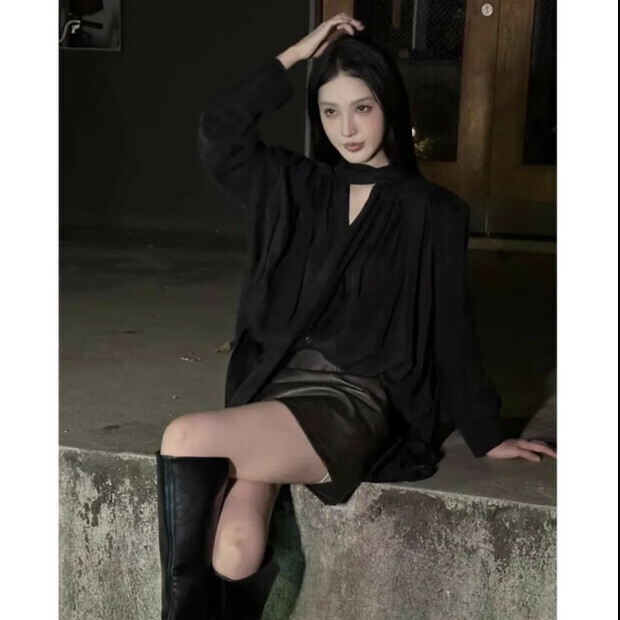 Hot selling chiffon ribbon shirt [black] size [S size - XL size] [please contact customer service to confirm the delivery size after placing the order]