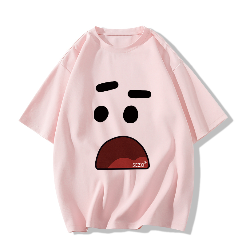 Casual short-sleeved T-shirt (XS-2XL size light pink [260g cotton high-quality version]) [Please contact customer service to confirm the shipping size after placing an order]