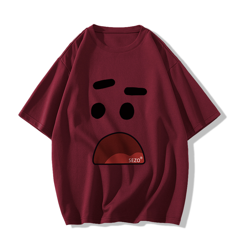 Casual short-sleeved T-shirt (XS-2XL size burgundy [260g cotton high-quality version]) [Please contact customer service to confirm the shipping size after placing an order]