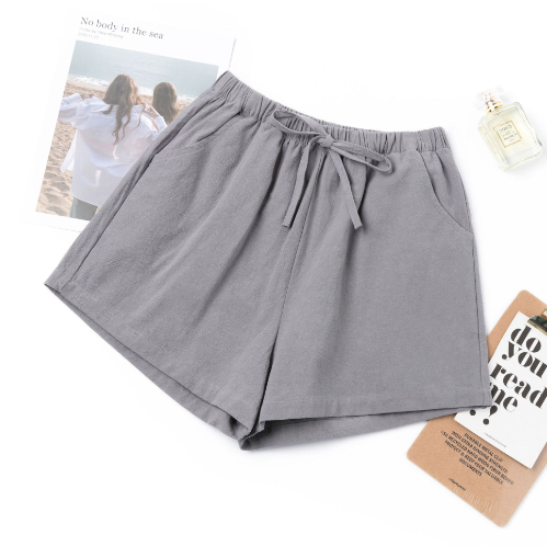 Cotton and Linen Shorts (Gray) (S-XL size) (Contact customer service to confirm size after placing an order)】