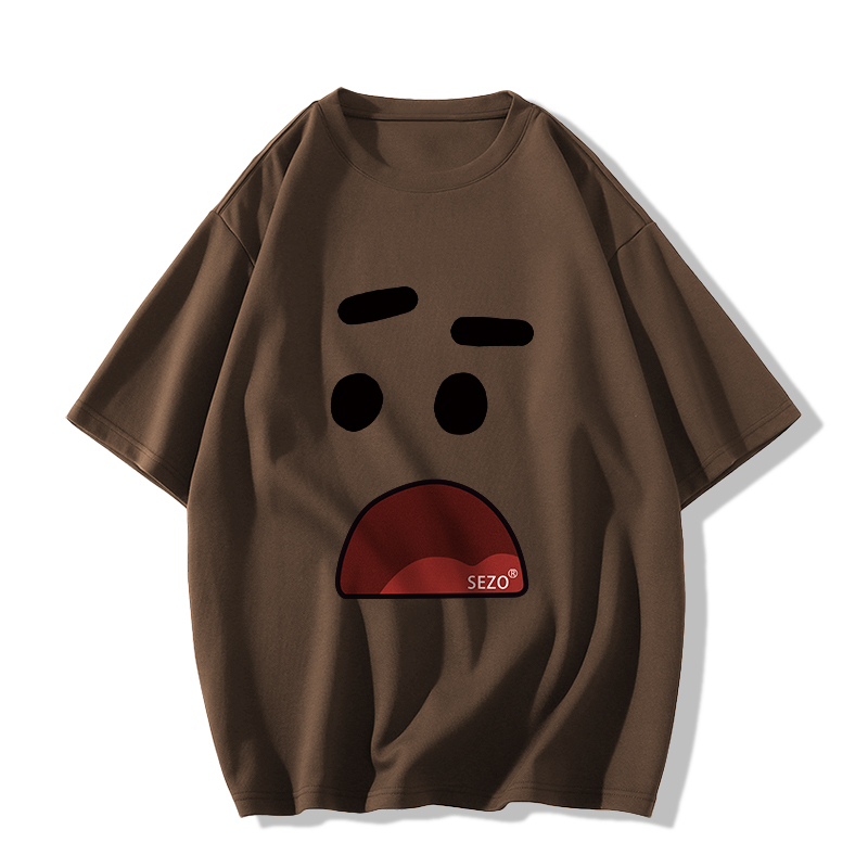 Casual short-sleeved T-shirt (XS-2XL American brown [260g cotton high-quality version]) [Please contact customer service to confirm the shipping size after placing an order]