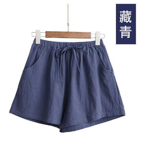 Cotton and linen shorts (navy blue) (S-XL size) (contact customer service to confirm size after placing an order)】