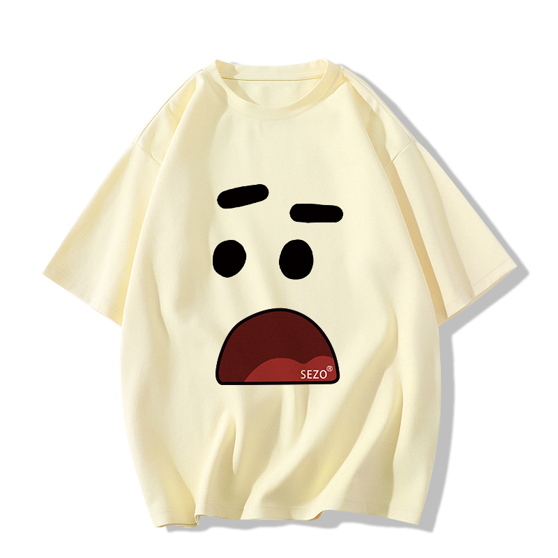 Casual short-sleeved T-shirt (XS-2XL light yellow [260g cotton high-quality version]) [Please contact customer service to confirm the shipping size after placing an order]