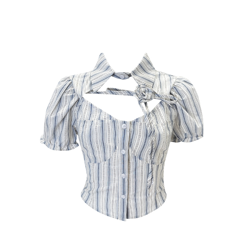 Hot selling striped short-sleeved shirt (pink, one size fits all)