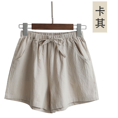 Cotton and linen shorts (khaki) (S-XL size) (contact customer service to confirm size after placing an order)】