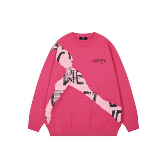 Hot Selling Spliced ​​Contrast Color Sweater Loose Knit Sweater [Rose Red] [M-XL Size] (please contact customer service to confirm the delivery size after placing the order)