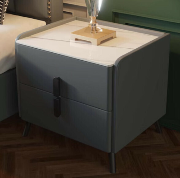 爆款岩板貼皮床頭櫃 儲物櫃（深色-密度板）（尺寸：30*40*46cm）