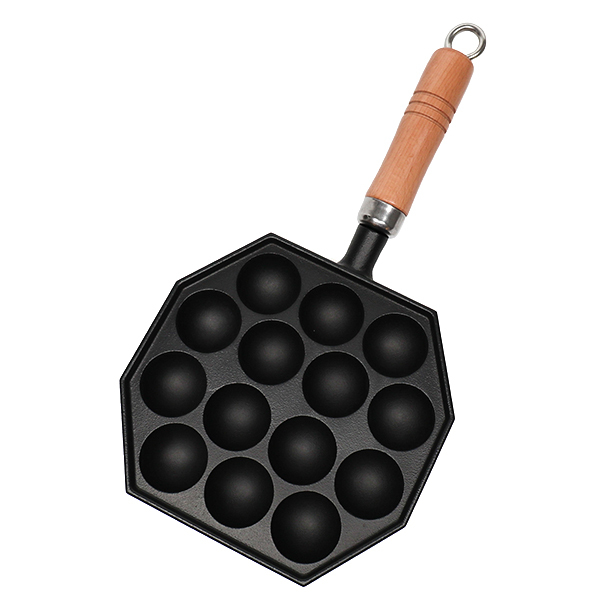 【岩鑄】14穴章魚燒鑄鐵烤盤-木柄