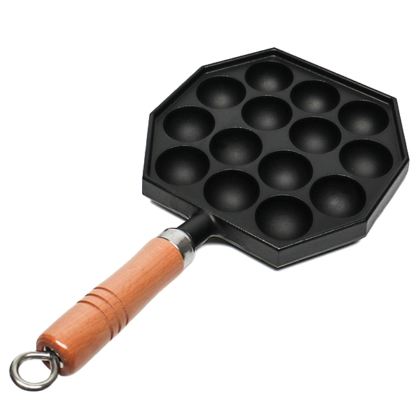 【岩鑄】14穴章魚燒鑄鐵烤盤-木柄