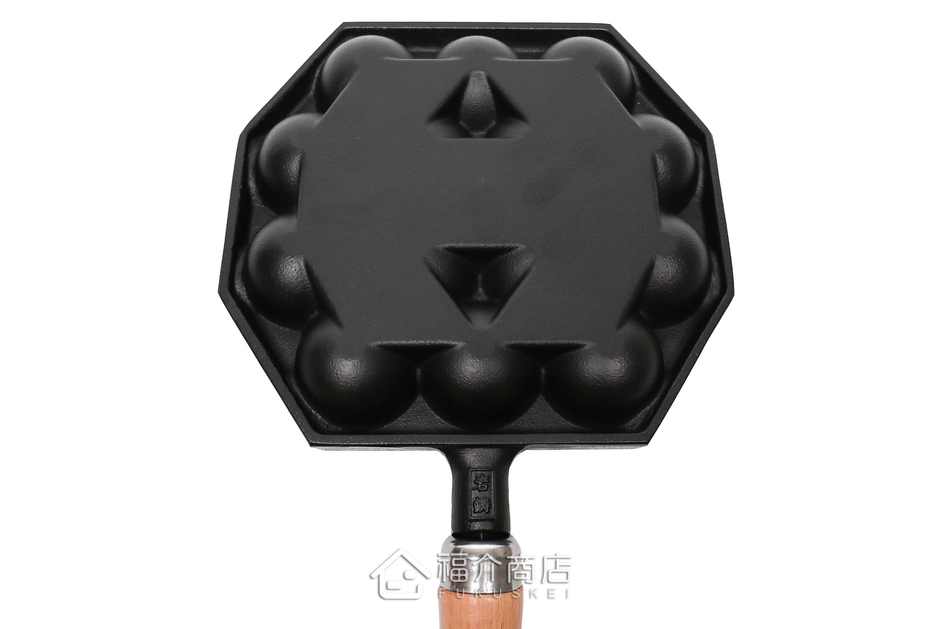 可以做14個章魚燒的黑色鑄鐵鍋有木柄把手