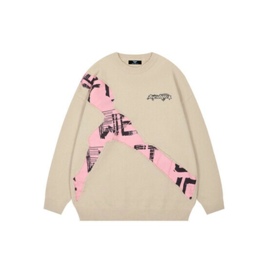 Hot selling patchwork contrasting color sweater loose knitwear [khaki] [M-XL size] (please contact customer service to confirm the delivery size after placing the order)