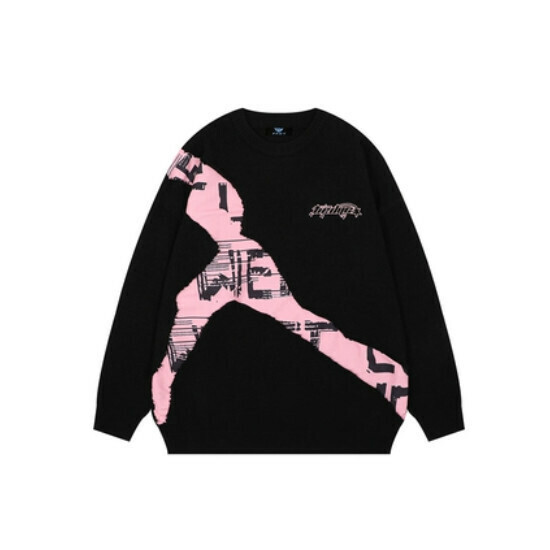 Hot Selling Spliced ​​Contrast Color Sweater Loose Knit Sweater [Black] [M-XL] (Please contact customer service to confirm the delivery size after placing the order)